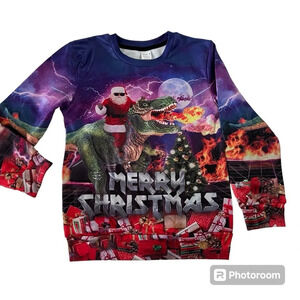 Christmas sweatshirt Kids Dinosaur Santa